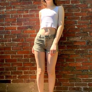 AE Olive High-Waisted Denim Shorts